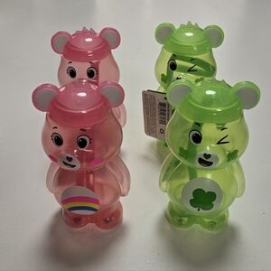 Care Bears 2 Good Luck Bear & 2 Cheer Bear Drinkware Green & Pink Lid & Straw